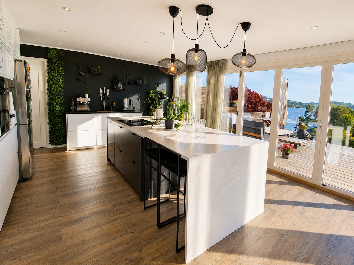Kitchen island with pendant lights