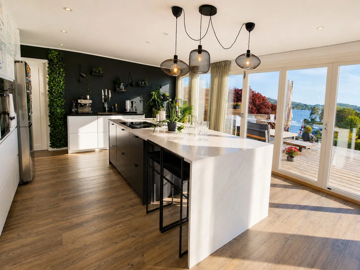 Kitchen island with pendant lights