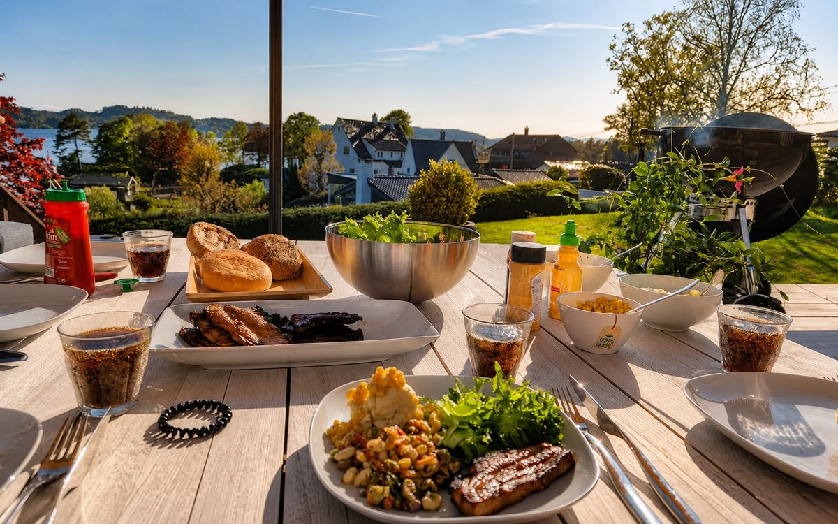 Barbecue dinner set on the deck