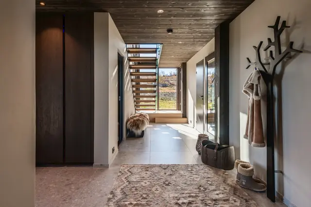 Hallway in dark-stained wood